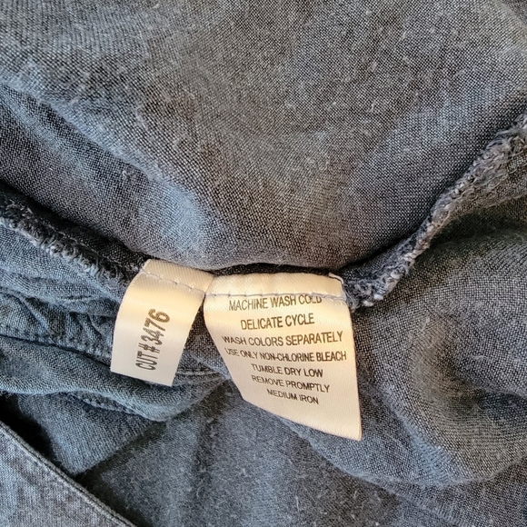 Denim 24/7 Navy Floral Embroidered Lagenlook Top Sz 26W Button Front Gauze - Picture 11 of 12